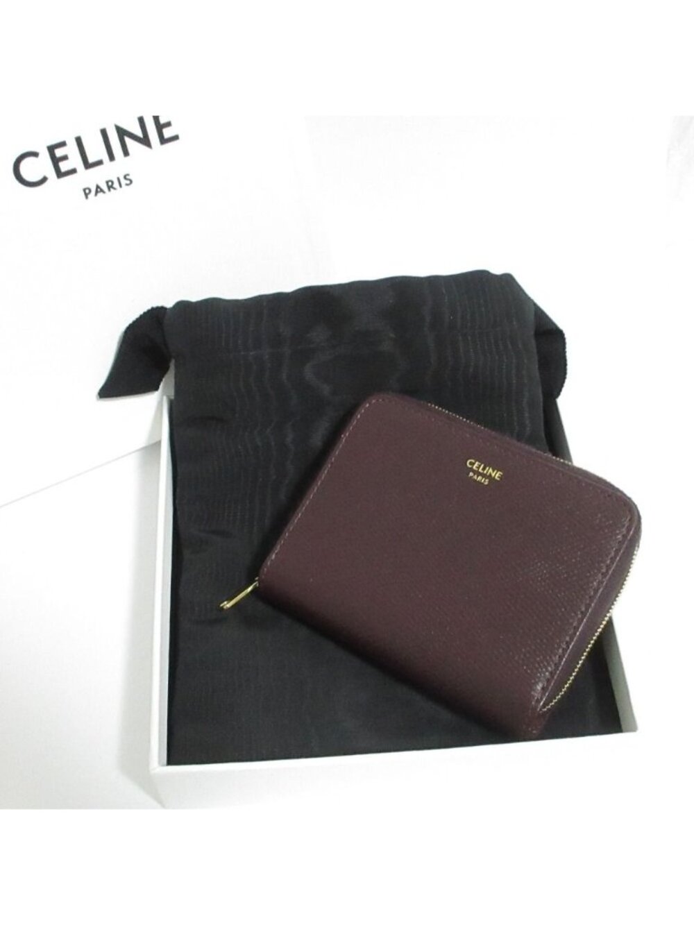 Celine Zip Around Compact Wallet Coin Purse Bordeaux
